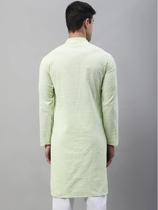 Jompers Mens Green Embroidered Kurta Only-M / Green