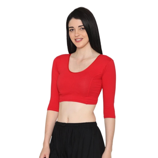 Women's 3/4 Length Cotton Stretchable Readymade Plain Blouse - True Red True Red S