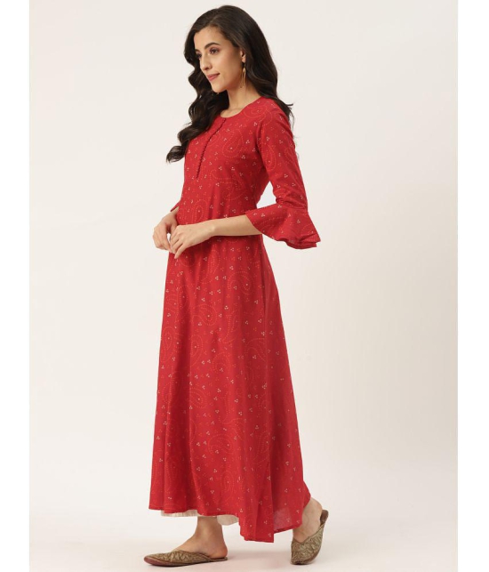 Kbz - Red Cotton Blend Women's Flared Kurti ( Pack of 1 ) - None