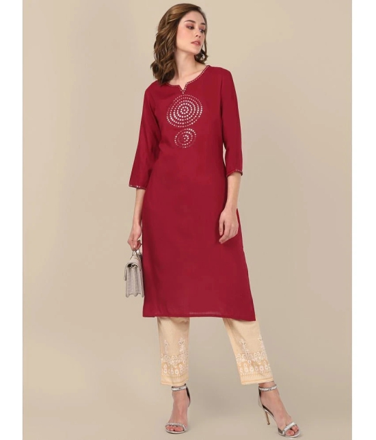 Rangita Women Rayon Maroon Yoke Embroidered Calf Length Straight Kurti - None