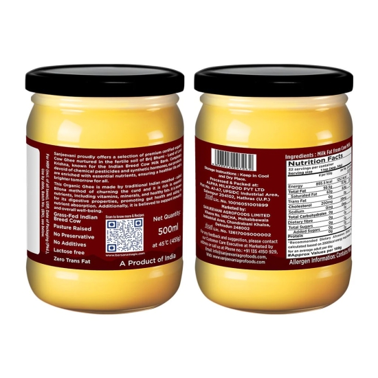 Organic Bilona Cow Ghee Glass Jar Pack of 2,( 500mlx2 ( 500ml | Barsana Magic Bilona Ghee Made by Natural Bilona Process | Pure Organic Grassfed Healthy Ghee | Certified by International Organic Standard | Pesticide, Chemical Free