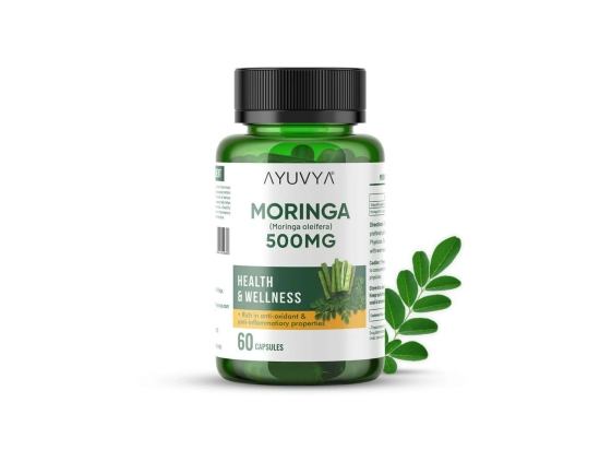 Ayuvya Moringa Capsules || 500mg Pure Moringa Oleifera Leaf Powder Extract - Nutrient-Rich Superfood for Immunity, Skin, Hair & Weight Management, 60 Capsules