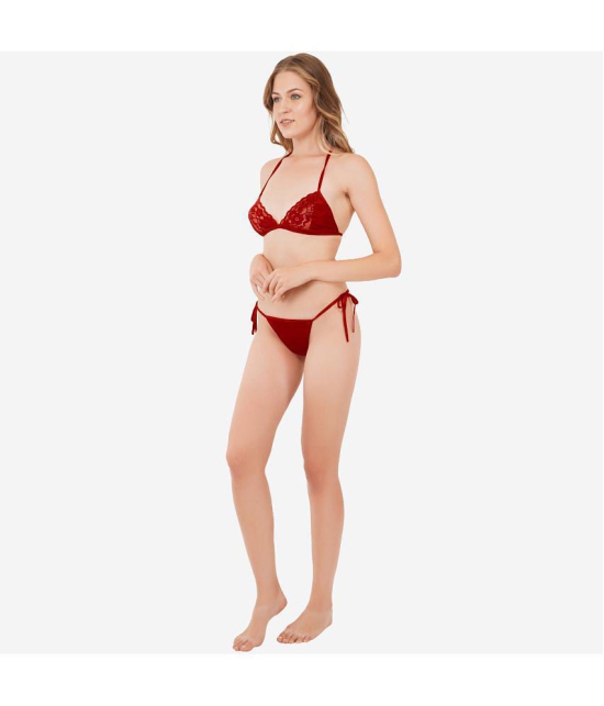 SELETA - Maroon Assorted Cotton Lycra Women's Bra & Panty Set ( Pack of 1 ) - None