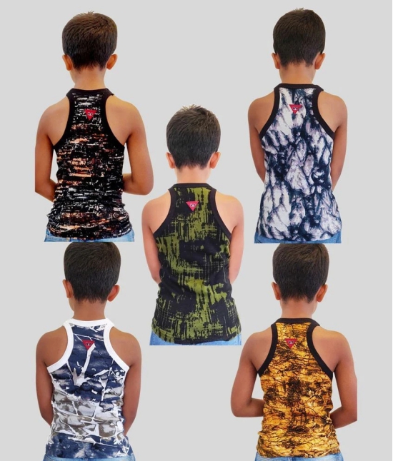 HAP - 100% Cotton Printed Multi Color Boys Vest ( Pack of 5 ) - None