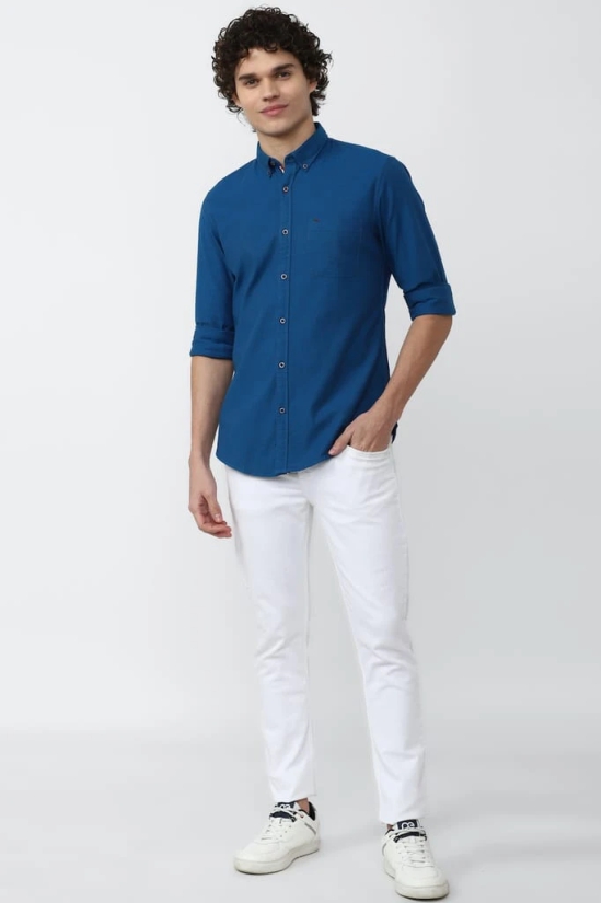 Men Blue Super Slim Fit Solid Full Sleeves Casual Shirt