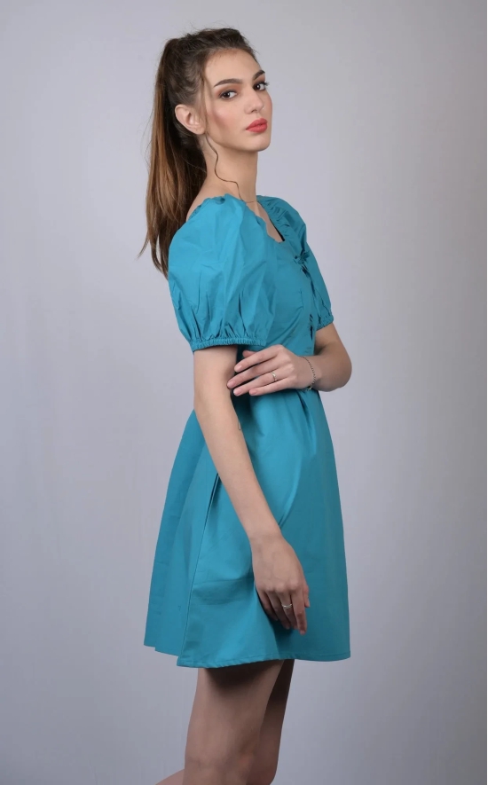 OWO THE LABEL Turquoise Blue Square Neckline Dress (OTL-DRS1021)-Blue / XL