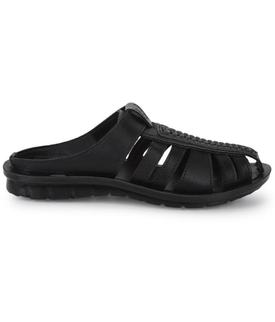 UrbanMark Men Embossed Upper Fisherman Outdoor Sandals- Black - None