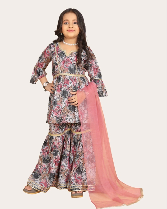 Girls Gharara Suite Set with Dupatta-Pink / 7 - 8 Years