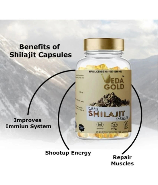 VEDA GOLD SHILAJIT CAPSULES FOR MEN & WOMEN / PURE HIMALAYAN SHILAJIT IN 30 CAPSULE FORM 100% PURE