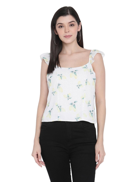 Porsorte Womens Poly Georgette Lemon Print Strappy flared Top-M