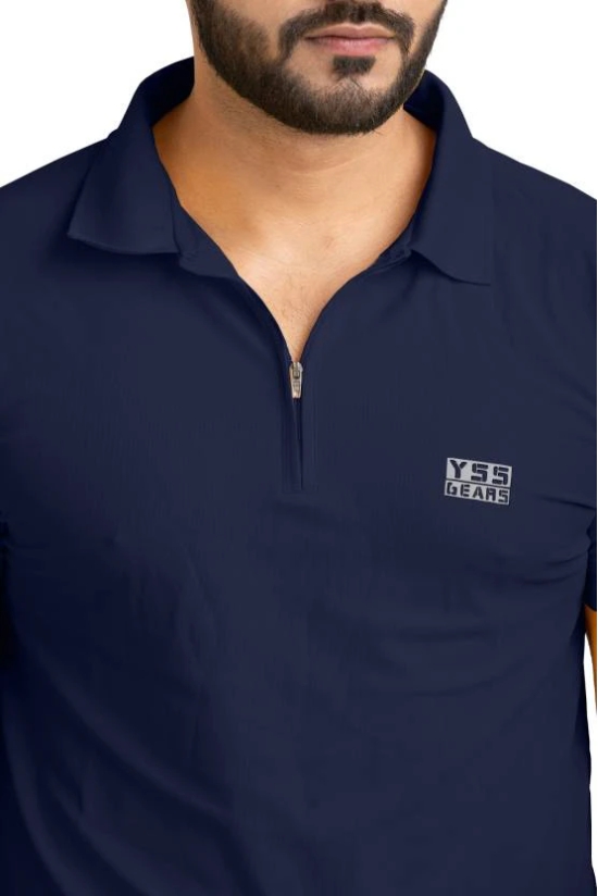 Men Solid Polo Neck Polyester Navy Blue T-Shirt