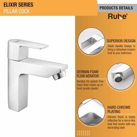 Elixir Pillar Tap Brass Faucet- by Ruhe®