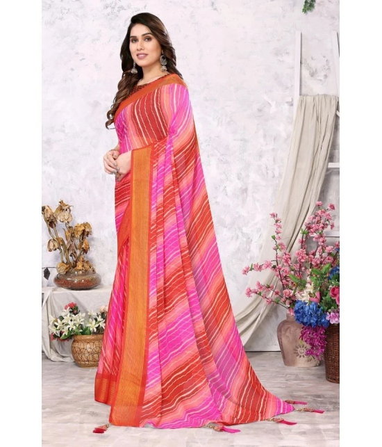 Rangita Women Leheria Printed Chiffon Saree with Blouse Piece - Pink - Pink