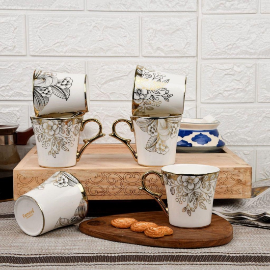 Femora Floral Buds with Wild Shroom Tea Mugs, Ceramic Tea Cups, Coffee Mugs (160 ml) - 6 Pcs Set