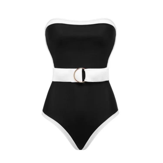 Women One piece Monokini Bandeau Top Swimwear-M / White