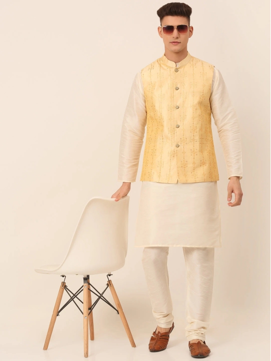 Men Golden Embroidered Woven Nehru Jackets-XXL / Golden