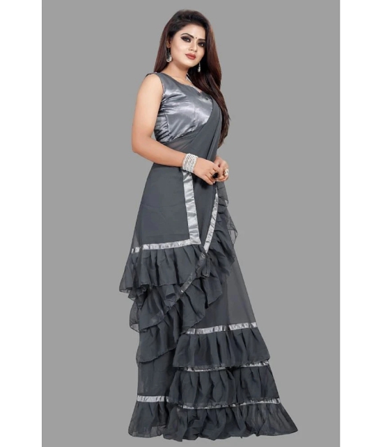 A TO Z CART Georgette Solid Saree With Blouse Piece - Grey ( Pack of 1 ) - Grey