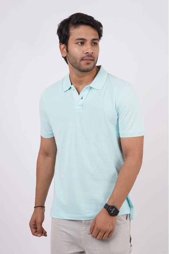 Men's Water Blue Solid Polo T-Shirt