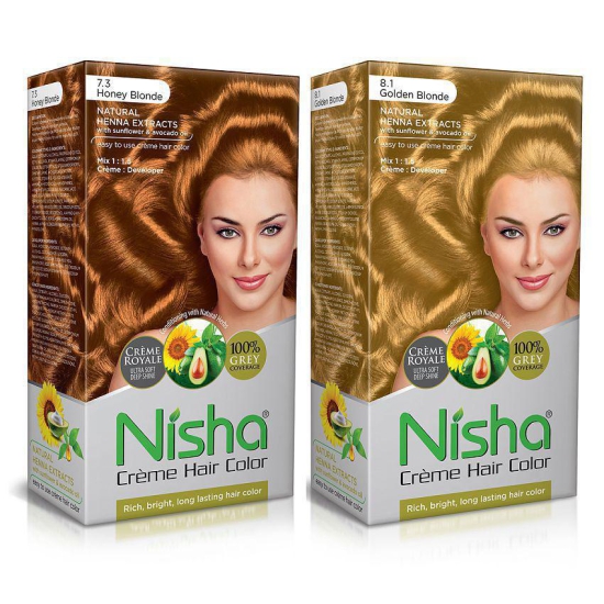 Nisha (60gm, 60ml, 12ml) 8.1 Golden Blonde + 7.3 Honey Blonde Hair Color Corrector 300 mL Pack of 2