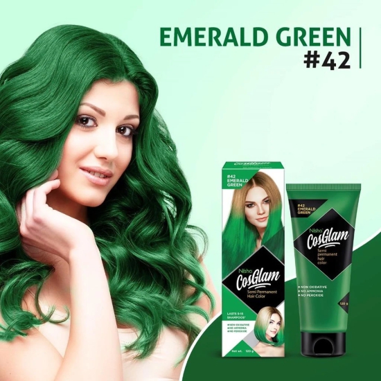 COSGLAM Semi Permanent Hair Color, No Peroxide, Non Oxidative, Ammonia Free Hair Colour 42 Emerald Green - 120gm