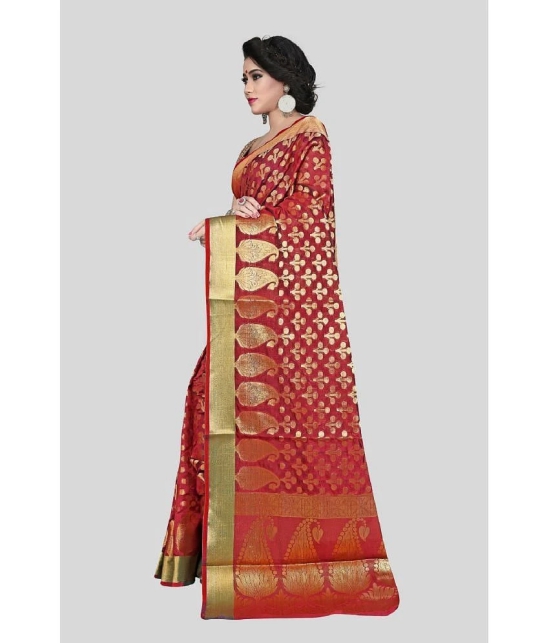 Gazal Fashions - Red Silk Blend Saree With Blouse Piece ( Pack of 1 ) - Red