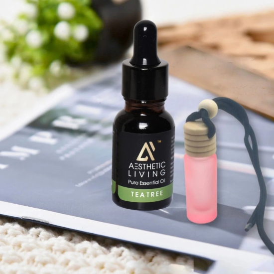 Aesthetic Living Car Aromatizer/ Diffuser Bottle with Essential Oil (Neon Tube Shape-6 ml+ Tea Tree Essential Oil, 15 ml)