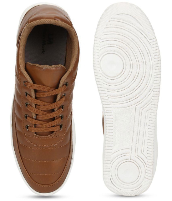 UrbanMark Mens Casual Shoes Faux Leather Sneakers -Tan - None