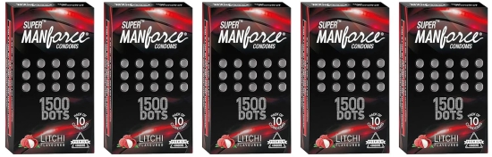 Manforce Extra Dotted Condoms Litchi Flavoured- 10 Pcs x Pack of 5