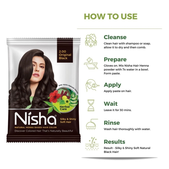 Nisha Henna Based Hair Color Original Black 25g Pack of 10, Ammonia Free Henna Powder Hair Colour Dye Black Hair Color