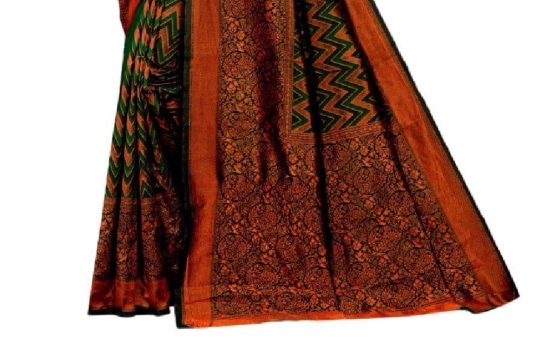 Badal Fashion Women's Cotton Printed Banarasi Silk Saree For Women With Fancy Blouse Piece Free Size (Pack Of 1)