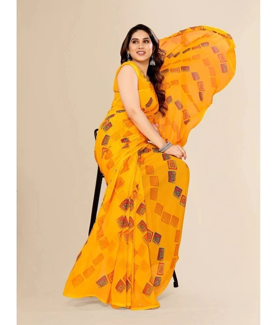 ANAND SAREES Georgette Printed Saree With Blouse Piece - Yellow ( Pack of 1 ) - Yellow