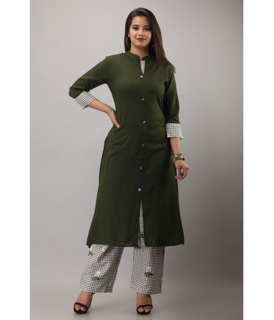 MAUKA Rayon Solid Kurti With Palazzo Womens Stitched Salwar Suit - Green ( Pack of 1 ) - None