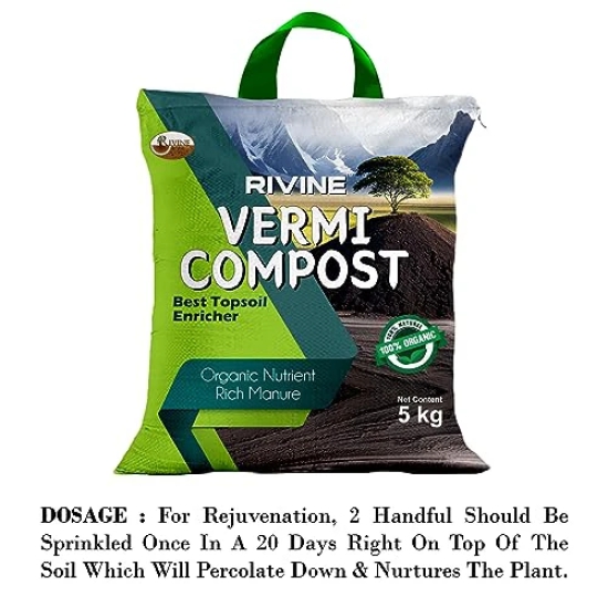 RIVINE Organic Vermicompost for Plant | Fertilizer Manure for Plants | Organic Vermi Compost Manure Each 5 KG (Pack of 2)