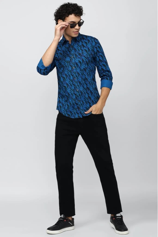 Men Blue Super Slim Fit Print Full Sleeves Casual Shirt