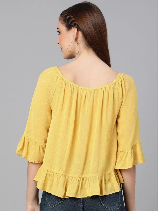 Oxolloxo Yellow Tie-Up Neck Ruffles Crepe Top