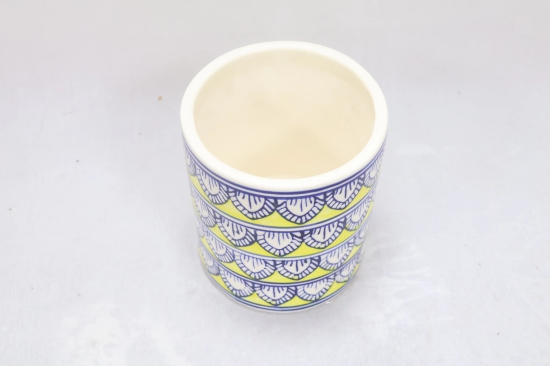 Khurja Pottery Indoor Pot Pipe Shape Yellow Colour Medium Size 5 Inches