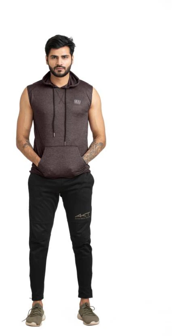 Men Solid Hooded Neck Polyester Brown T-Shirt