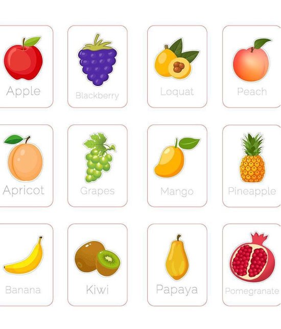 ILEARNNGROW Fruits Flash Cards - Pasting fruits on dotted line and velcro based Pasting for experiential learning. Cards for Kids Early Learning | Easy & Fun Way of Learning 1+ years - Multi