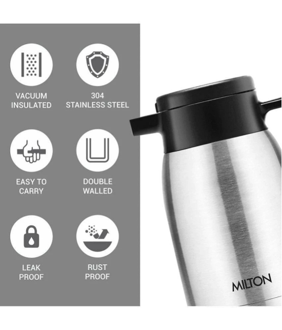 Milton Omega 500 Thermosteel Vacuum Insulated 24 Hours Hot or Cold Carafe, 500 ml, Silver | 100% Leak Proof | Easy to Carry | Ideal for Tea | Coffee | Juice | Water - Silver