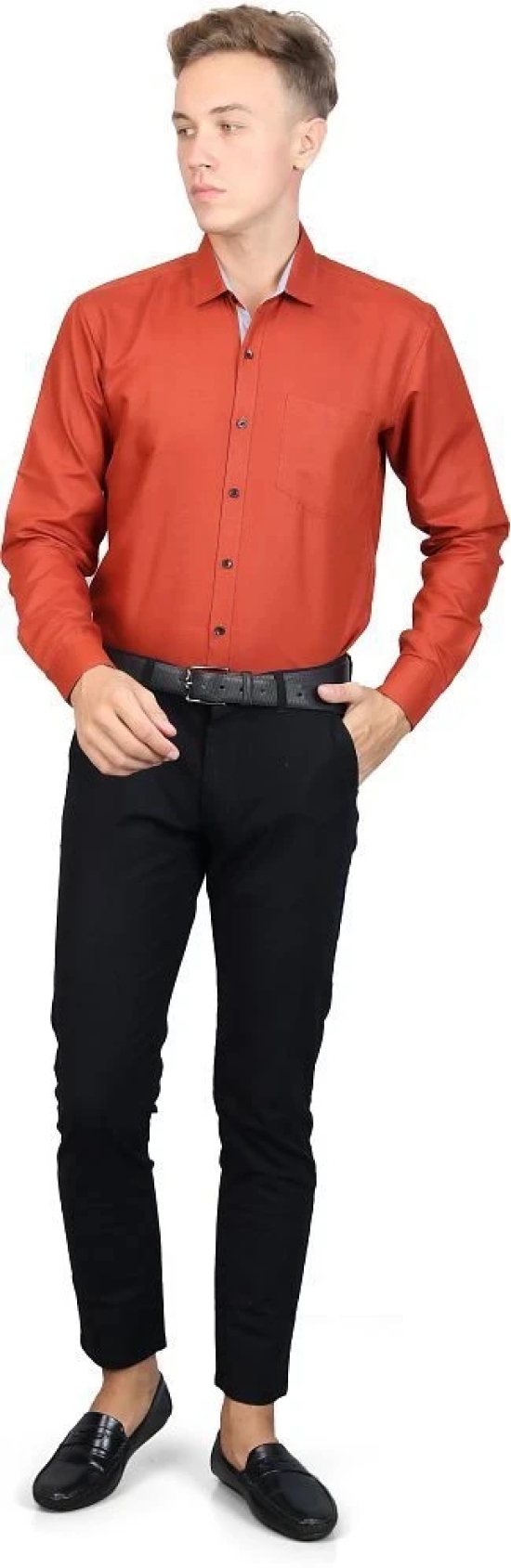 Supersquad Cotton Blend Regular Fit Full Sleeves Mens Formal Shirt - Orange ( Pack of 1 ) - None