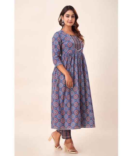 FabbibaPrints Cotton Printed Anarkali Women's Kurti - Blue ( Pack of 1 ) - None