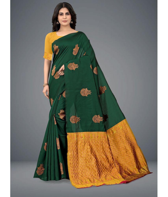 Om Shantam Sarees - Green Jacquard Saree With Blouse Piece ( Pack of 1 ) - Green