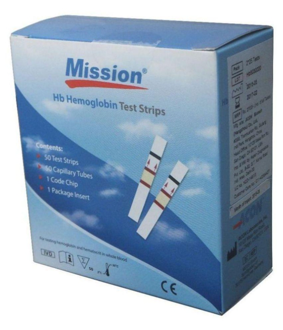 Mission HB Hemoglobin 50 test strips Expiry: October 2020