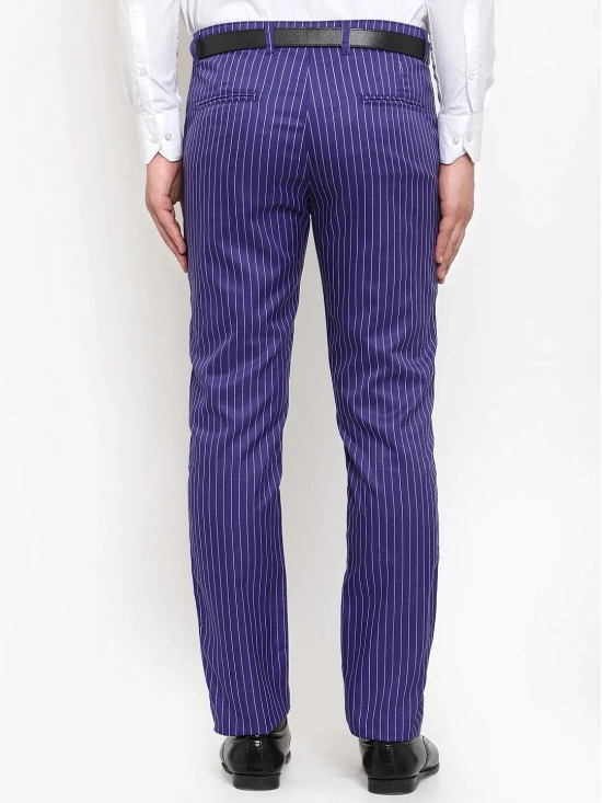 Indian Needle Men's Blue Cotton Striped Formal Trousers-30 / Blue