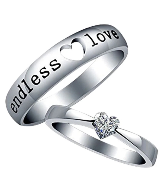 Silver Shine Silver Plated Solitaire Endless Love Heart Adjustable Couple ring for Men and Women,Couple ring for Girls and Boys-2 pieces - None