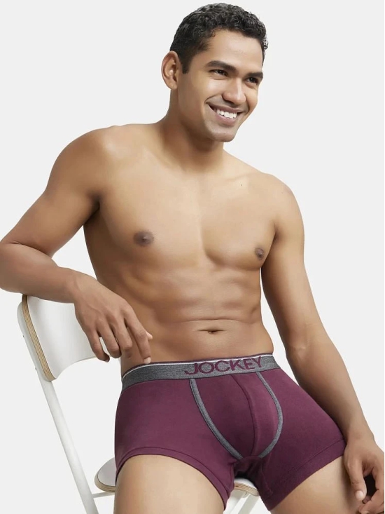 Jockey 8015 Men Super Combed Cotton Rib Solid Trunk with Ultrasoft Waistband - Wine Tasting - None