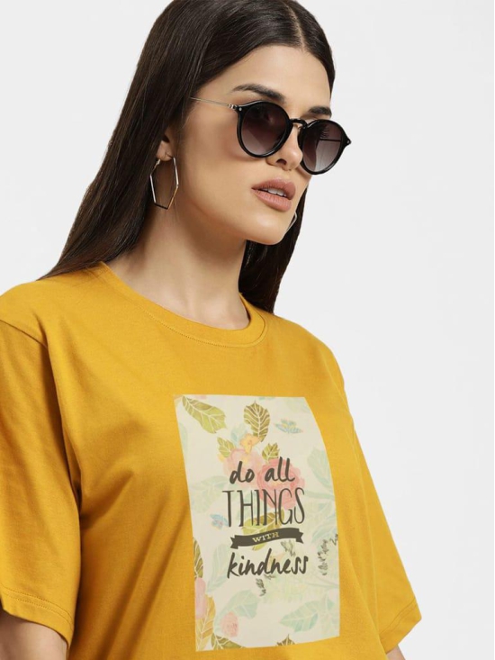 Women  Mustard Tee With A Printed Slogan