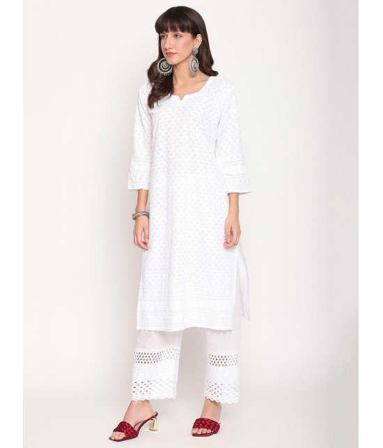 Queenley - White Cotton Women''s Straight Kurti ( Pack of 1 ) - XXL