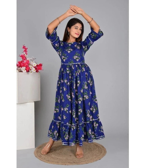 Smien Rayon Printed Anarkali Womens Kurti - Blue ( Pack of 1 ) - None