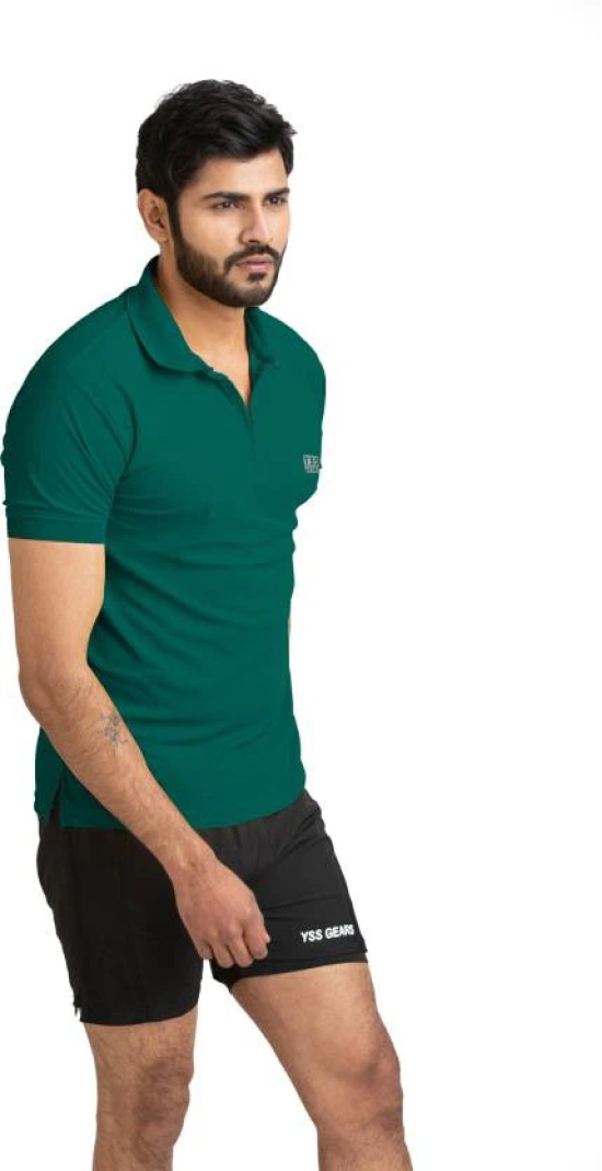 Men Solid Polo Neck Polyester Dark Green T-Shirt